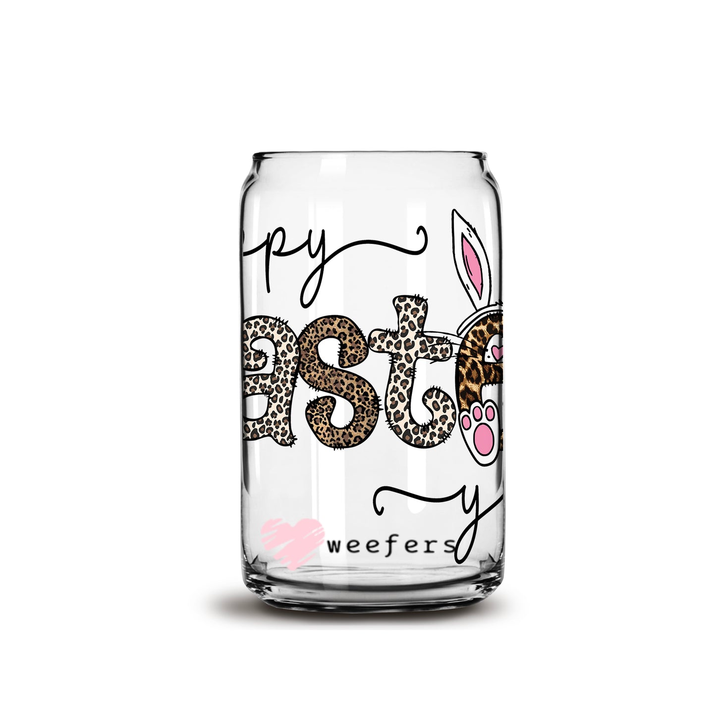 Happy Easter Leopard Bunny 16oz Libbey Glass Can UV DTF or Sublimation Wrap - Decal - Weefers