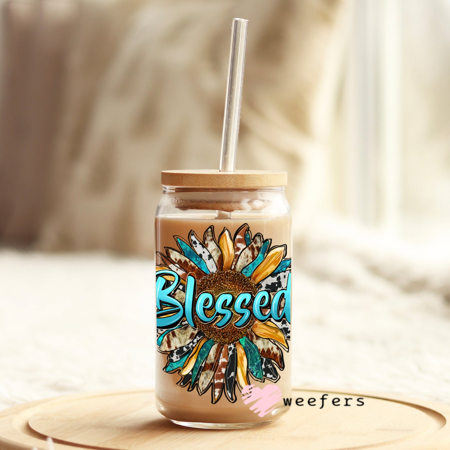 Mother's Day Western Blessed Mom 16oz Libbey Glass Can UV DTF or Sublimation Wrap - Decal - Weefers