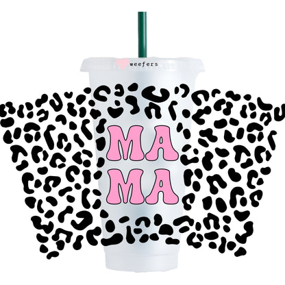 Pink MAMA and Black Leopard NO HOLE 24oz Cold Cup UV DTF Wrap - Ready to apply Wrap - Weefers