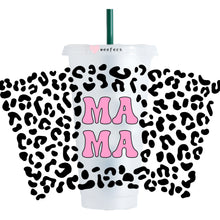 Load image into Gallery viewer, Pink MAMA and Black Leopard NO HOLE 24oz Cold Cup UV-DTF Wrap - Ready to apply Wrap

