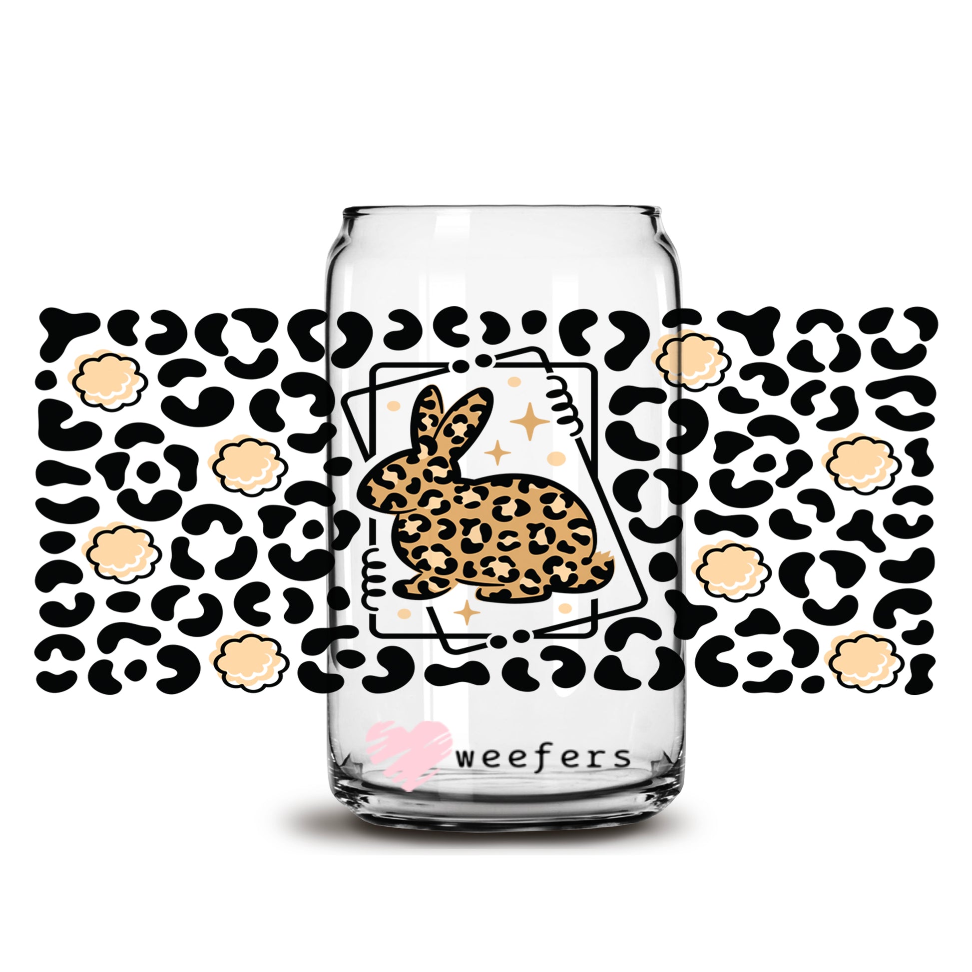 Leopard Bunny Easter 16oz Libbey Glass Can UV DTF or Sublimation Cup Wrap - Decal Transfer - Weefers