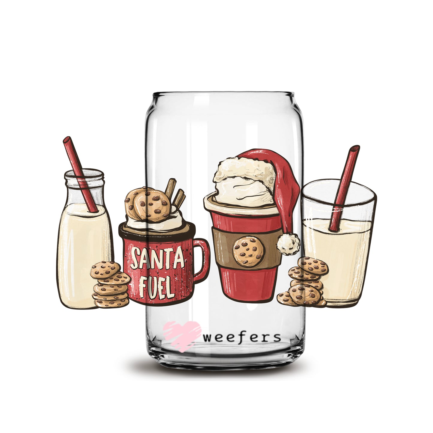 Santa Fuel Coffee Latte 16oz Libbey Glass Can UV DTF or Sublimation Wrap - Decal - Weefers