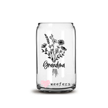 Load image into Gallery viewer, Wild Flower Grandma 16oz Libbey Glass Can UV DTF or Sublimation Wrap - Decal - Weefers
