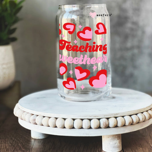 Teaching Sweethearts Teacher Valentine's Day 16oz Libbey Glass Can UV DTF or Sublimation Cup Wrap - Decal Transfer - Weefers