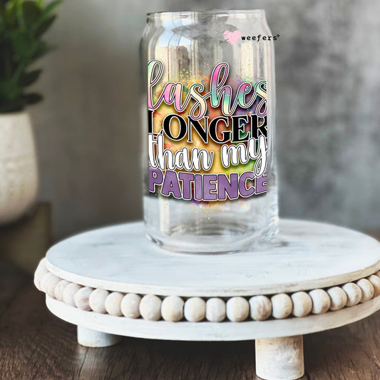 Lashes Longer than My Patience 16oz Libbey Glass Can UV DTF or Sublimation Cup Wrap - Decal Transfer Weefers