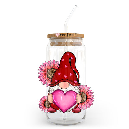 Heart Gnome Valentine's Day 20oz Libbey Glass Can UV DTF or Sublimation Wrap - Decal Transfer - Weefers