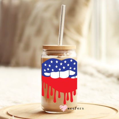 USA dripping lips 16oz Libbey Glass Can UV DTF or Sublimation Wrap - Decal - Weefers