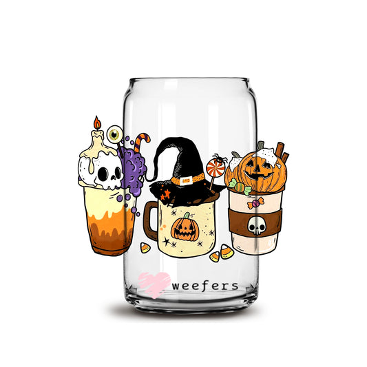 Halloween Coffee Latte 16oz Libbey Glass Can UV DTF or Sublimation Wrap - Decal - Weefers