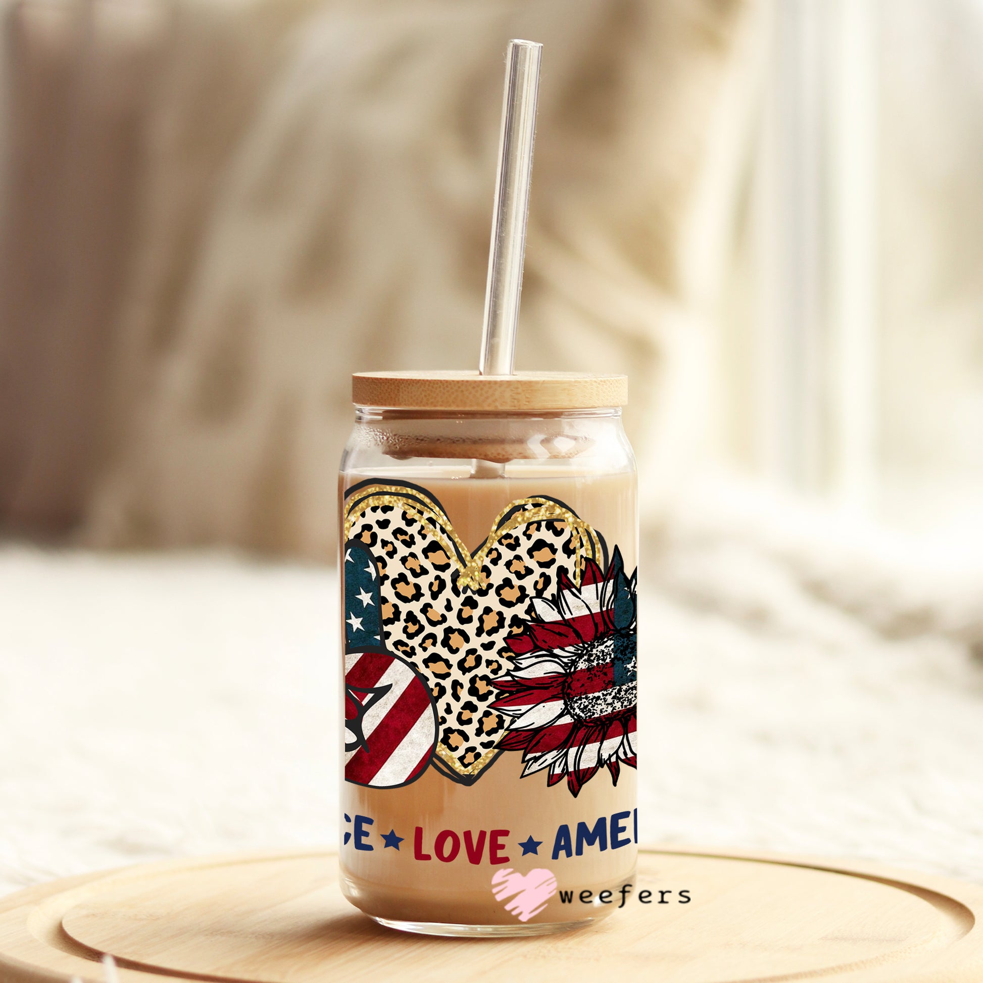 Peace Love America 16oz Libbey Glass Can UV DTF or Sublimation Wrap - Decal - Weefers