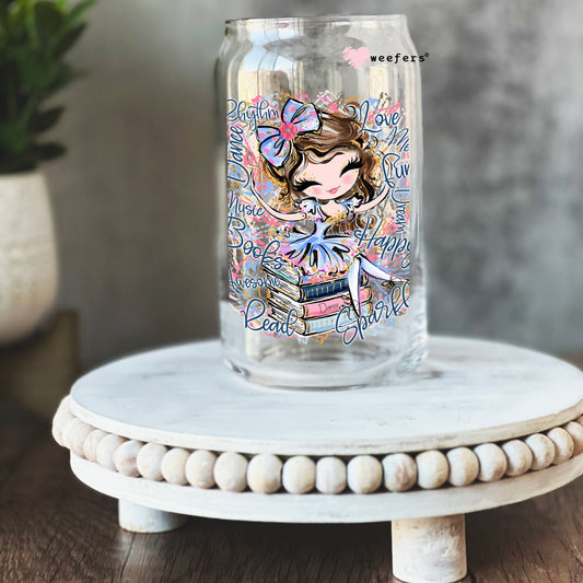 Ballerina Book Lover 16oz Libbey Glass Can UV DTF or Sublimation Cup Wrap - Decal Transfer Weefers