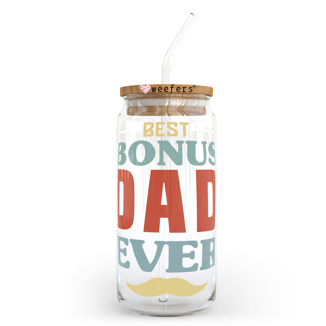 Best Bonus Dad Ever 20oz Libbey Glass Can UV-DTF or Sublimation Wrap - Decal