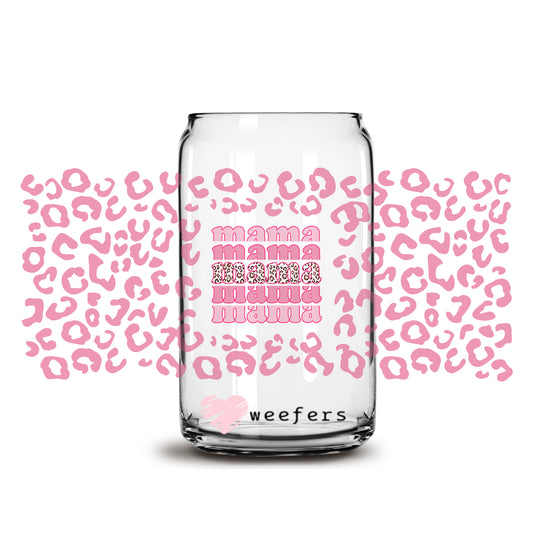 Mama Mama Mama Pink Cheetah 16oz Libbey Glass Can UV DTF or Sublimation Cup Wrap - Decal Transfer - Weefers