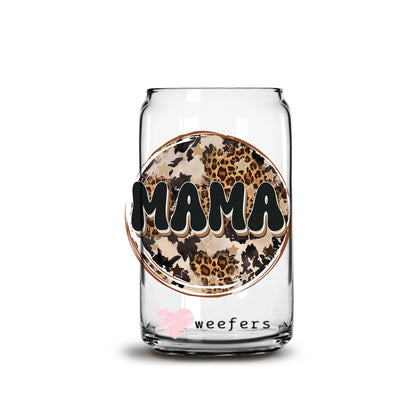 Mama Beige Leopard 16oz Libbey Glass Can UV DTF or Sublimation Cup Wrap - Decal Transfer - Weefers