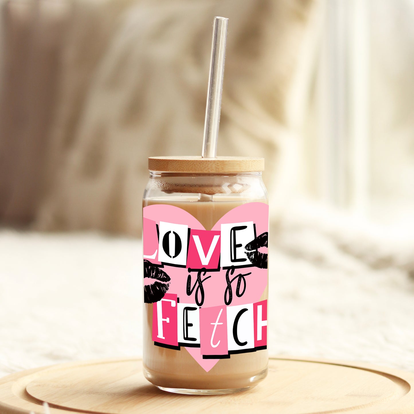 Love is So Fetch 16oz Libbey Glass Can UV DTF or Sublimation Cup Wrap - Decal Transfer - Weefers