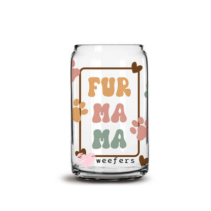 Fur Mom Retro 16oz Libbey Glass Can UV DTF or Sublimation Wrap - Decal - Weefers