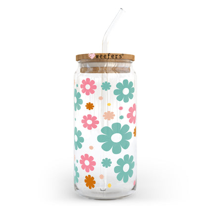 Retro Flowers 20oz Libbey Glass Can, 34oz Hip Sip, 40oz Tumbler UV DTF or Sublimation Decal Transfer - Weefers