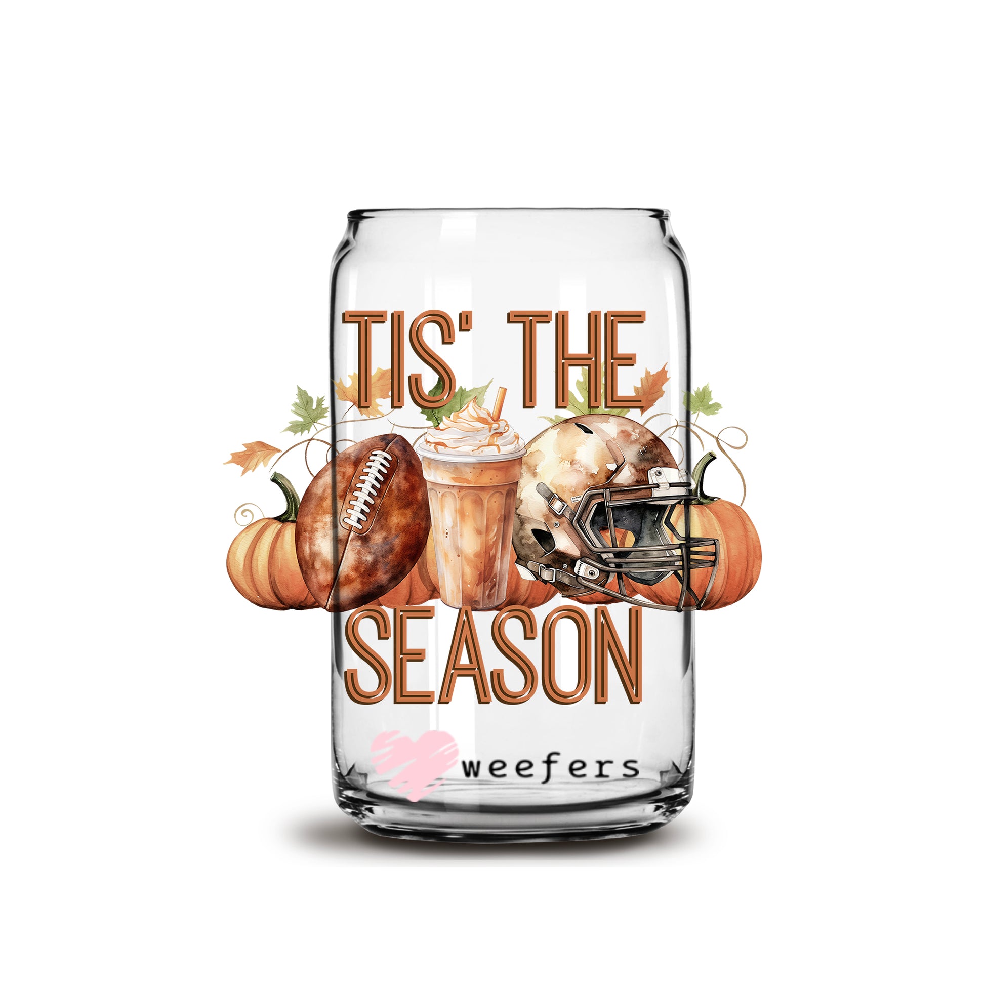 Tis the Season Football Lattes and Fall 16oz Libbey Glass Can UV DTF or Sublimation Wrap - Decal - Weefers