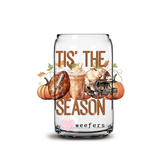 Tis the Season Football Lattes and Fall 16oz Libbey Glass Can UV DTF or Sublimation Wrap - Decal - Weefers