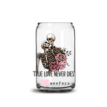 Load image into Gallery viewer, a glass jar with a skeleton and roses on it
