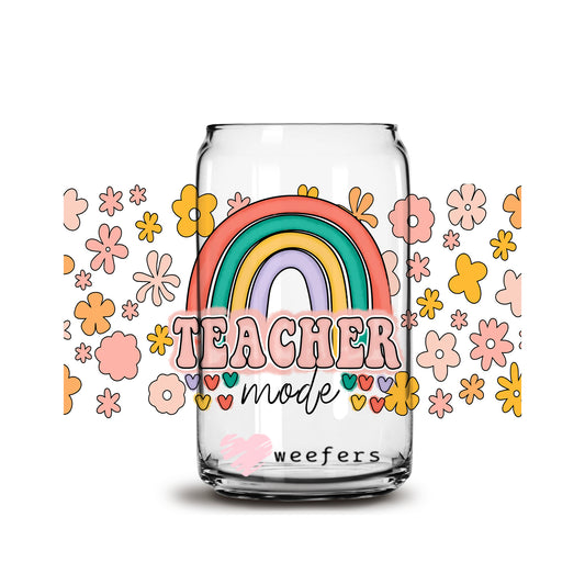 Teacher Mode Rainbow 16oz Libbey Glass Can UV DTF or Sublimation Wrap - Decal - Weefers