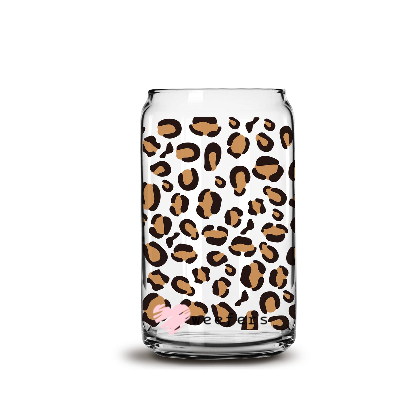 Brown Cheetah Print 16oz Libbey Glass Can UV DTF or Sublimation Wrap - Decal - Weefers