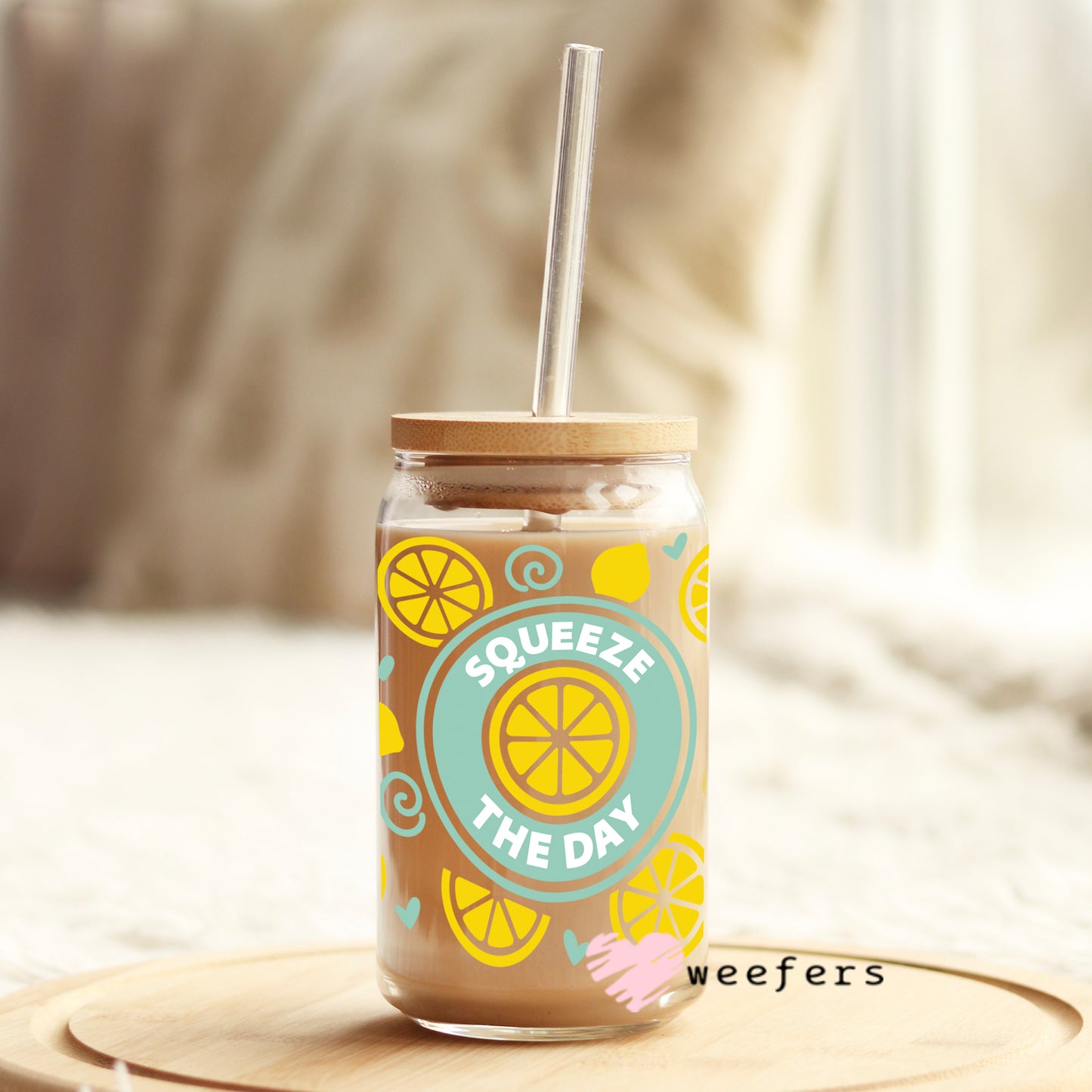 Squeeze The Day Lemon Libbey Glass Can Wrap UV DTF Sublimation Transfers - Weefers