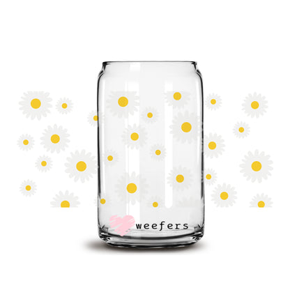 White and Yellow Daisies Libbey Glass Can Wrap UV DTF Sublimation Transfers - Weefers