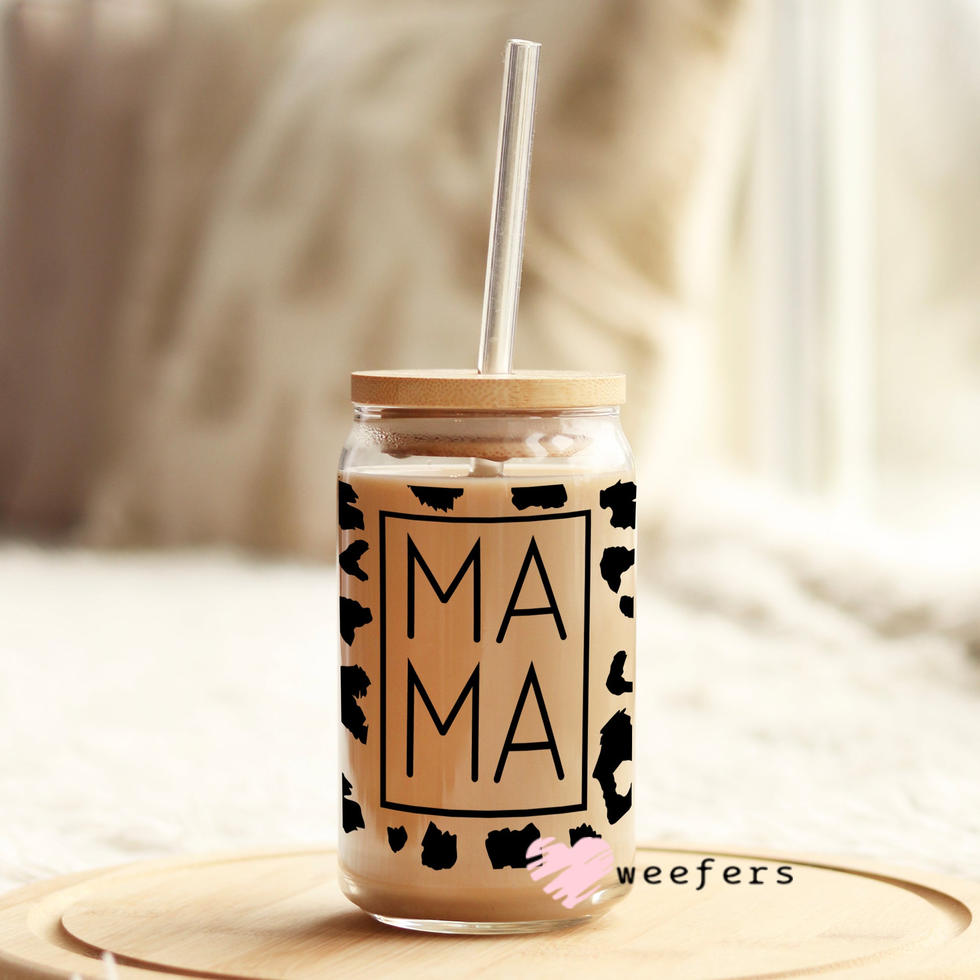 Mama Black Leopard Libbey Glass Can Wrap UV DTF Sublimation Transfers - Weefers