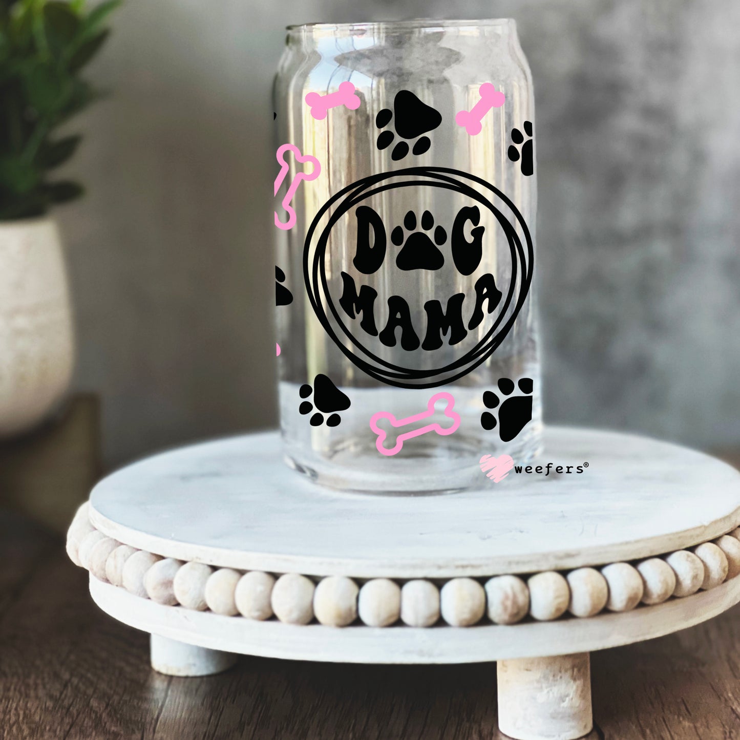 Dog Mama Pink Bones  Libbey Glass Can Wrap UV DTF Sublimation Transfers - Weefers