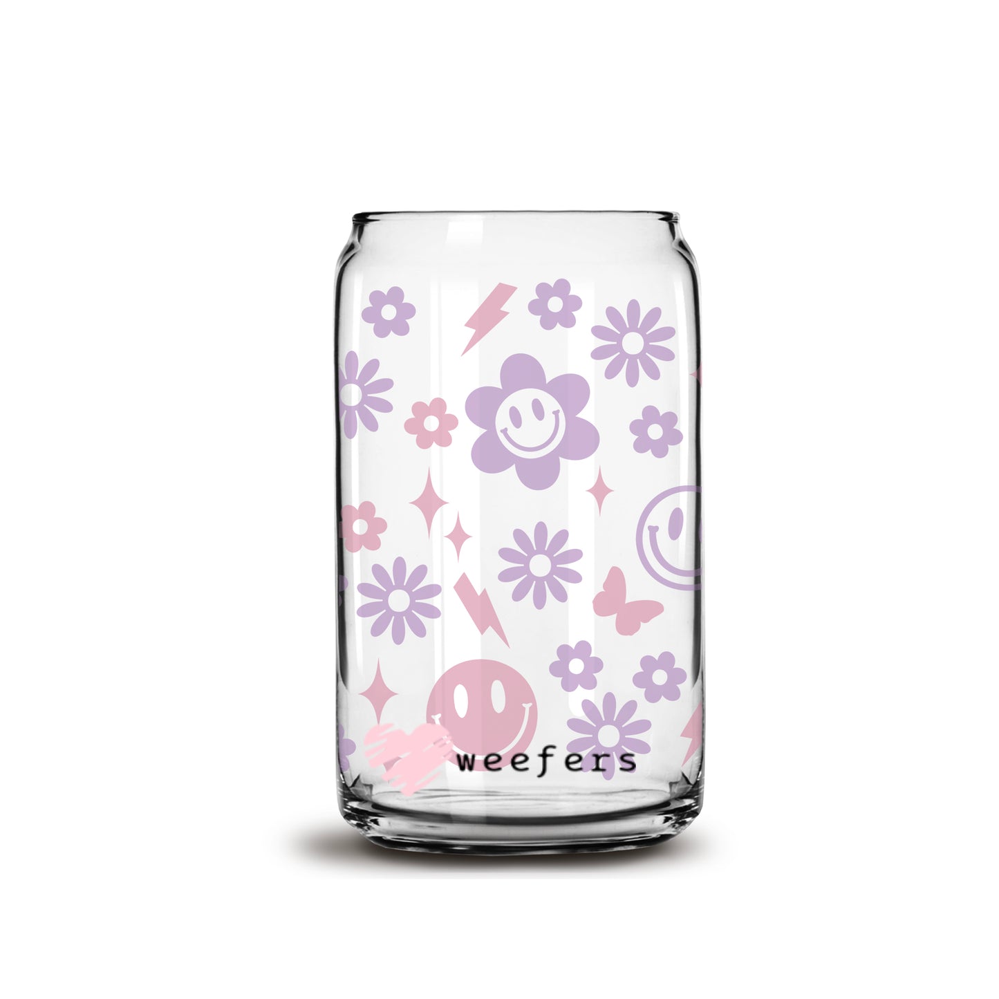 Retro Purple Happy Faces Libbey Glass Can Wrap UV DTF Sublimation Transfers - Weefers