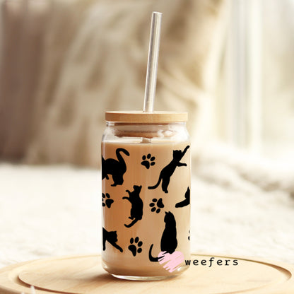 Black Cats and Paws Libbey Glass Can Wrap UV DTF Sublimation Transfers - Weefers