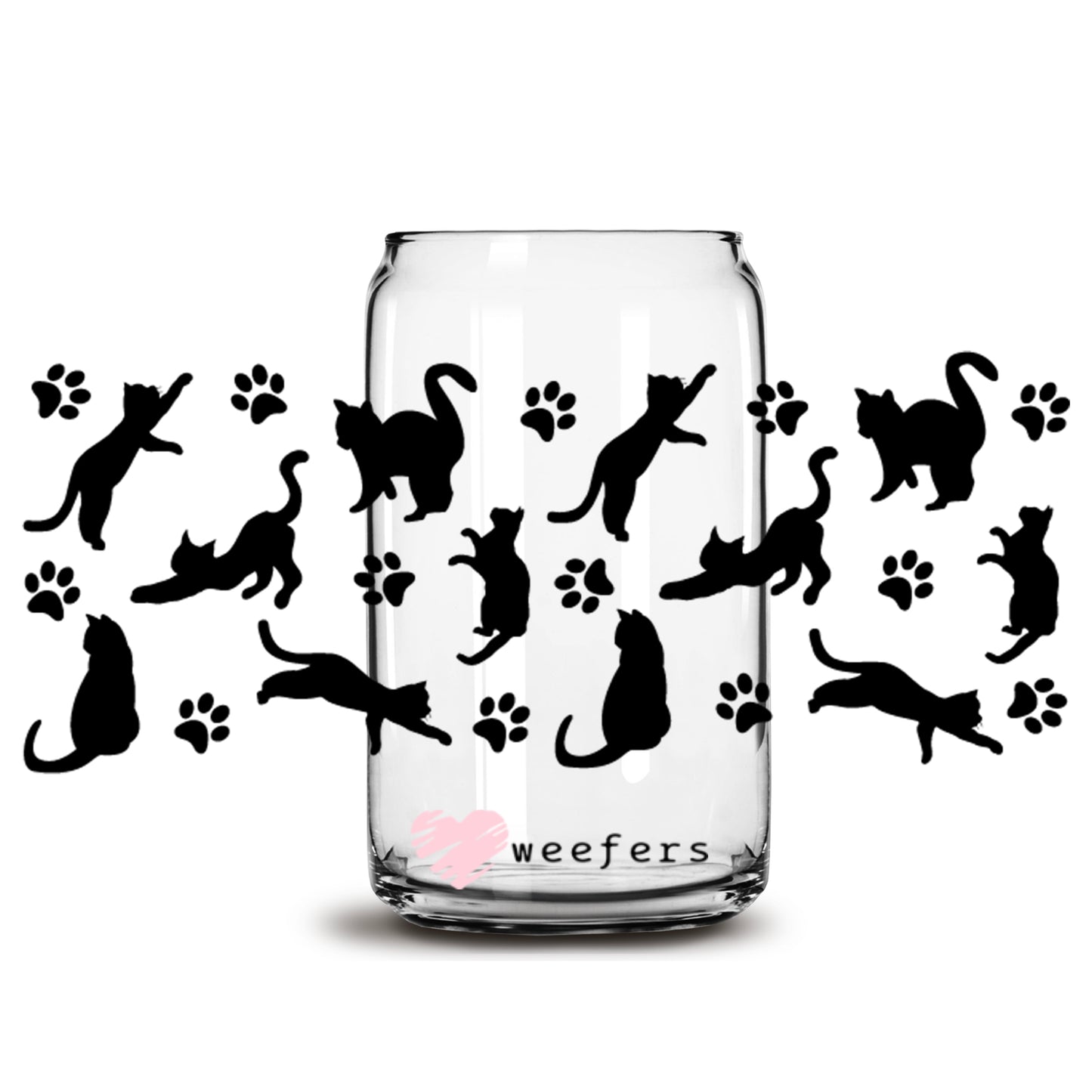 Black Cats and Paws Libbey Glass Can Wrap UV DTF Sublimation Transfers - Weefers