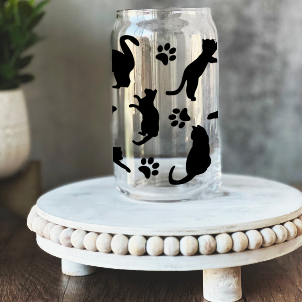 Black Cats and Paws Libbey Glass Can Wrap UV-DTF Sublimation Transfers