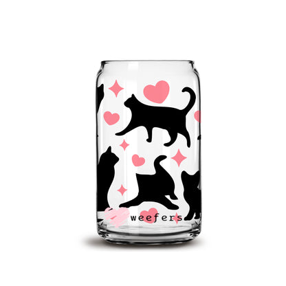 Black Cats and Pink Hearts Libbey Glass Can Wrap UV DTF Sublimation Transfers - Weefers