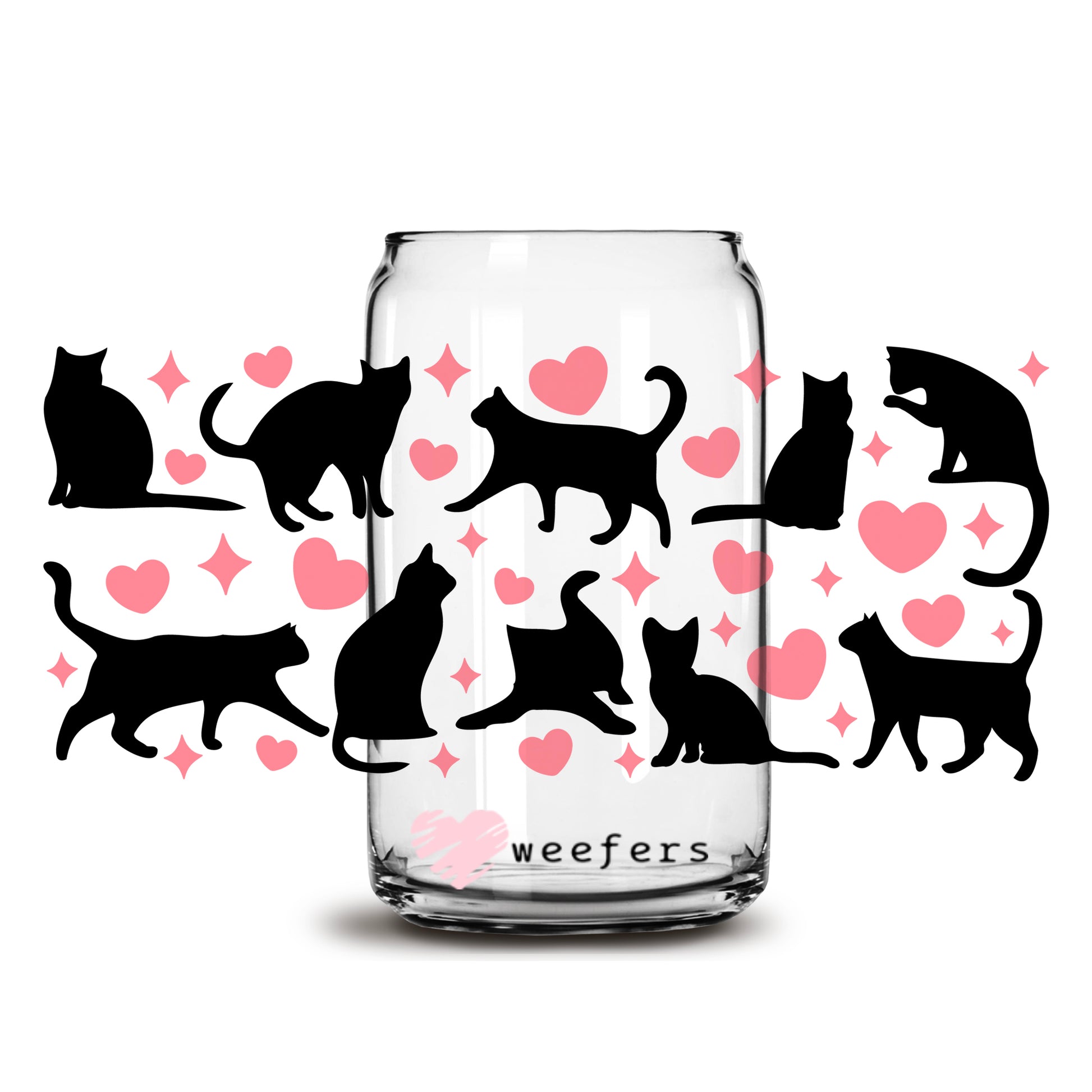 Black Cats and Pink Hearts Libbey Glass Can Wrap UV DTF Sublimation Transfers - Weefers