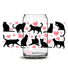 Load image into Gallery viewer, Black Cats and Pink Hearts Libbey Glass Can Wrap UV-DTF Sublimation Transfers
