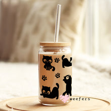 Load image into Gallery viewer, Black Playful Kitty Cats Libbey Glass Can Wrap UV-DTF Sublimation Transfers

