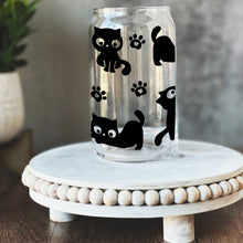 Load image into Gallery viewer, Black Playful Kitty Cats Libbey Glass Can Wrap UV-DTF Sublimation Transfers
