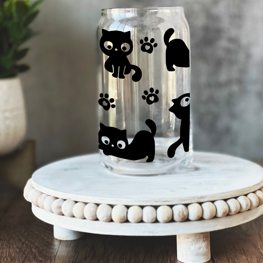 Black Playful Kitty Cats Libbey Glass Can Wrap UV-DTF Sublimation Transfers