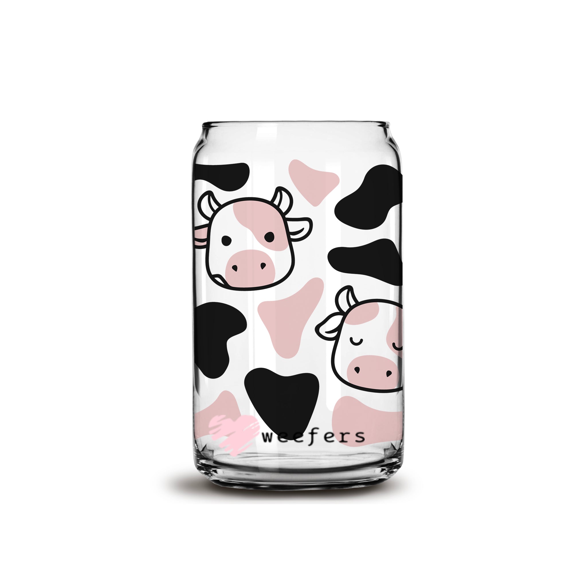 Hot Pink Cow Print Libbey Glass Beer Can with Hot Pink lid with