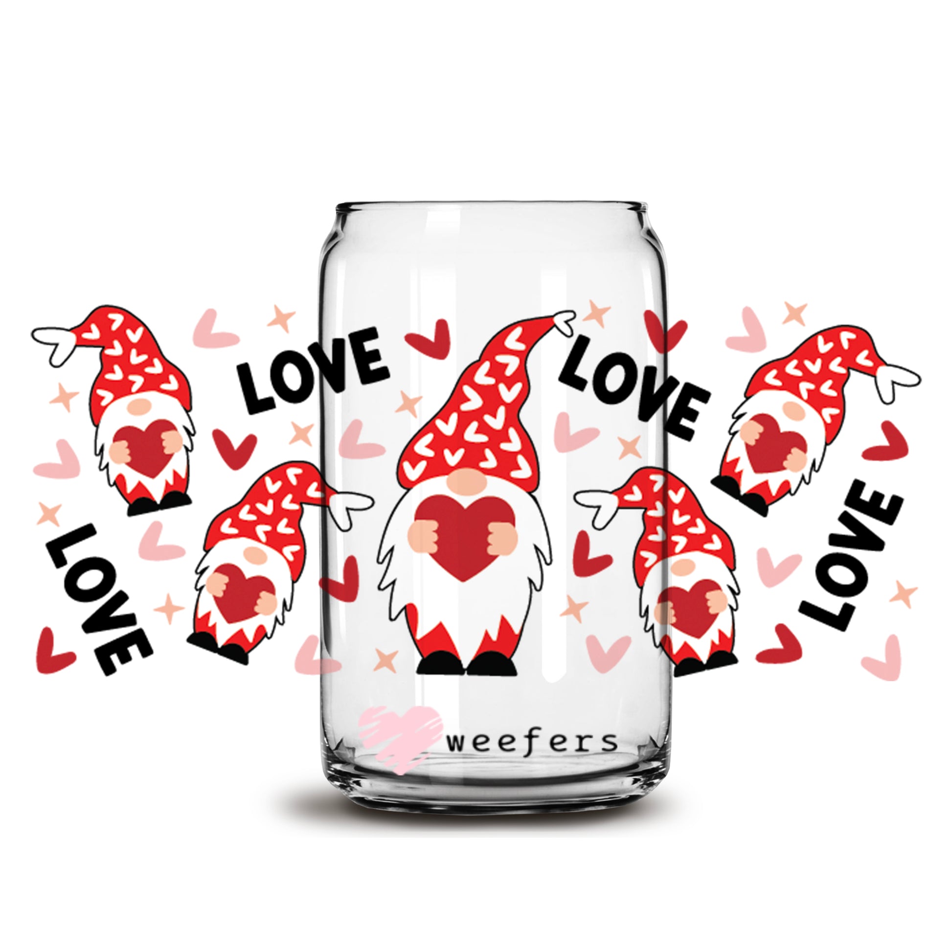 Valentine Love Gnome Libbey Glass Can Wrap UV DTF Sublimation Transfers - Weefers