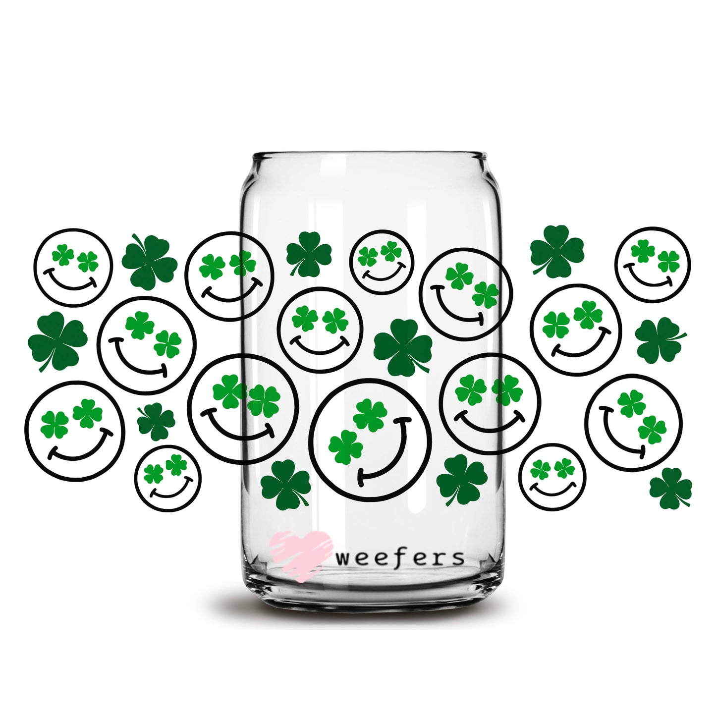 St Patrick's Day - Smile Shamrock Faces Libbey Glass Can Wrap UV DTF Sublimation Transfers - Weefers