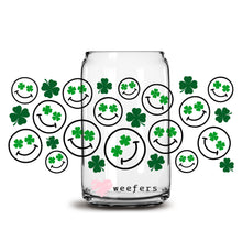 Load image into Gallery viewer, St Patrick&#39;s Day - Smile Shamrock Faces Libbey Glass Can Wrap UV-DTF Sublimation Transfers

