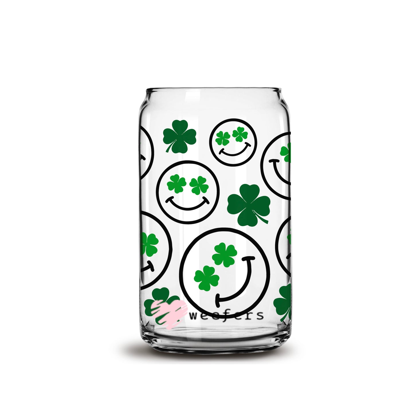 St Patrick's Day - Smile Shamrock Faces Libbey Glass Can Wrap UV DTF Sublimation Transfers - Weefers