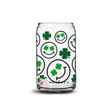 Load image into Gallery viewer, St Patrick&#39;s Day - Smile Shamrock Faces Libbey Glass Can Wrap UV-DTF Sublimation Transfers
