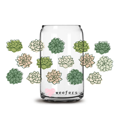 Succulent 16oz Libbey Glass Can UV DTF or Sublimation Wrap - Decal - Weefers