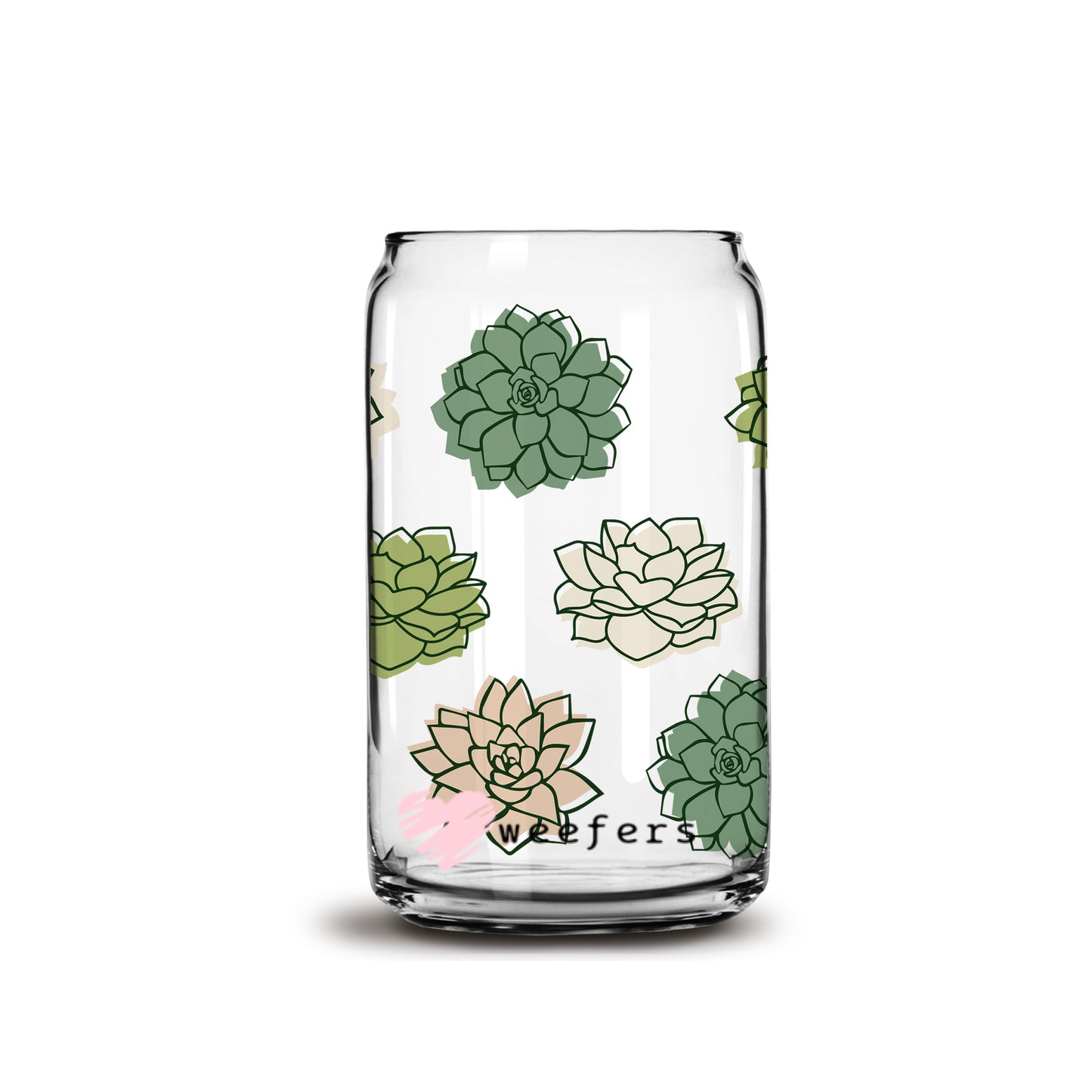 Succulent 16oz Libbey Glass Can UV DTF or Sublimation Wrap - Decal - Weefers