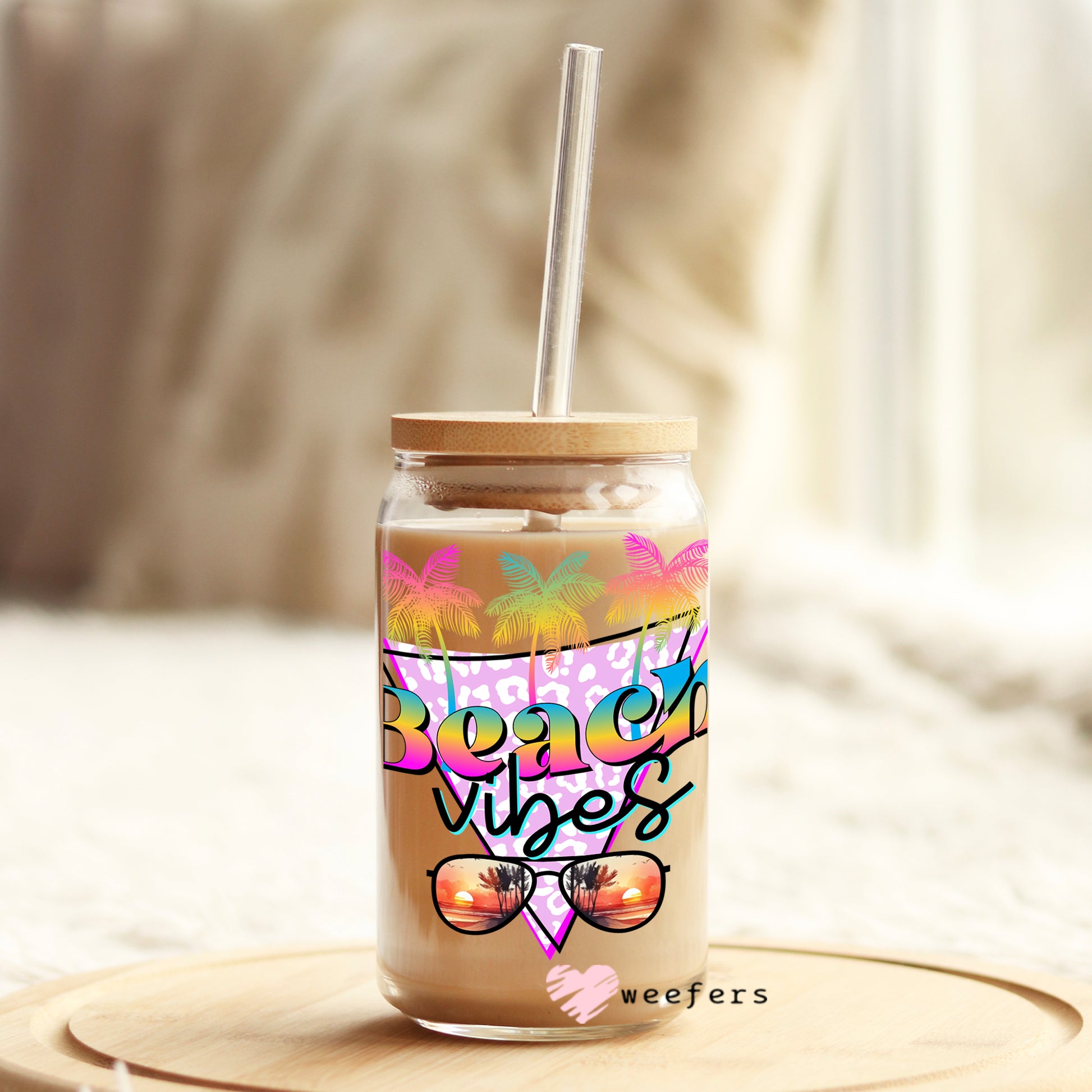 Beach Vibes 16oz Libbey Glass Can UV DTF or Sublimation Wrap - Decal - Weefers