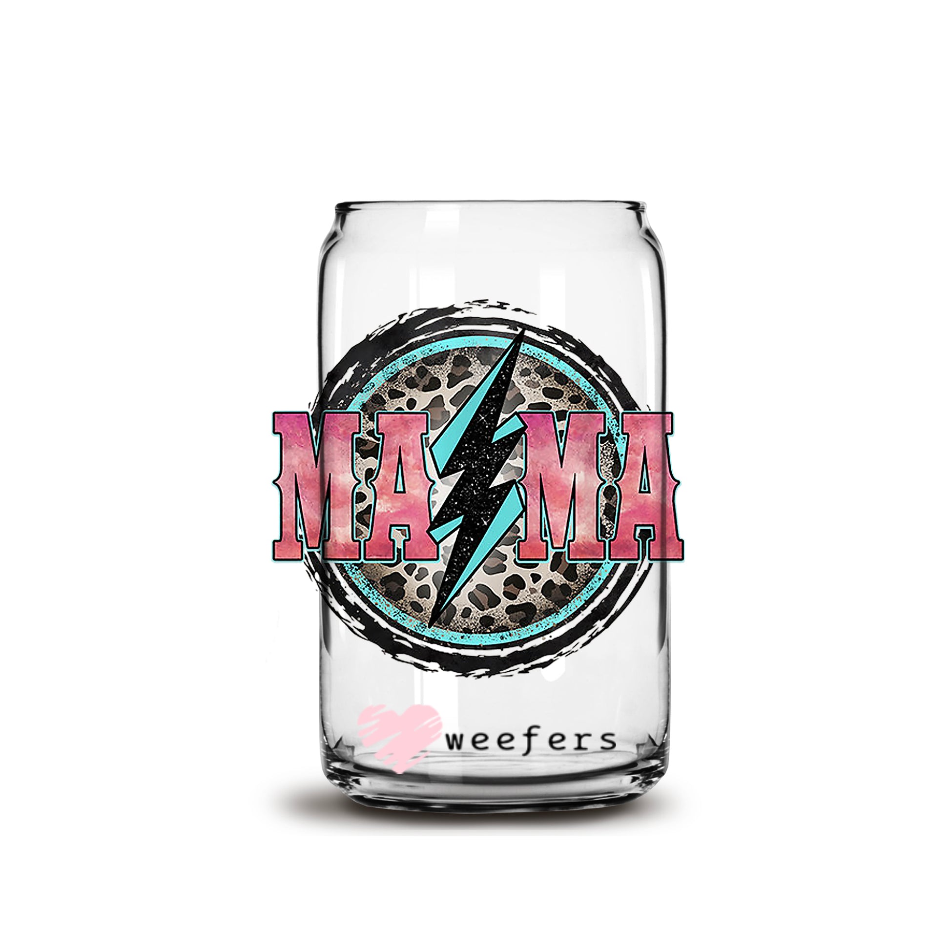 Mama Lightening Cheetah 16oz Libbey Glass Can UV DTF or Sublimation Wrap - Decal - Weefers