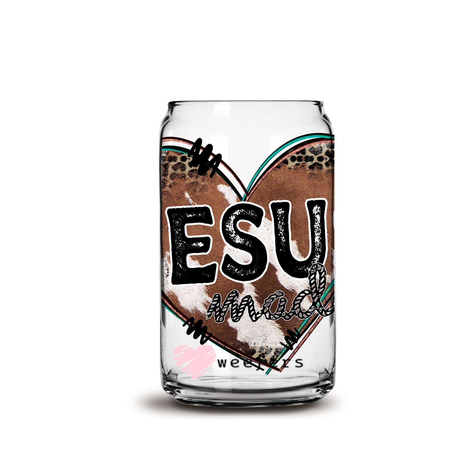 Cowhide Jesus Made Heart 16oz Libbey Glass Can UV DTF or Sublimation Wrap - Decal - Weefers